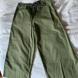 Velvet cotton canvas wide leg pant in jungle green color, size large